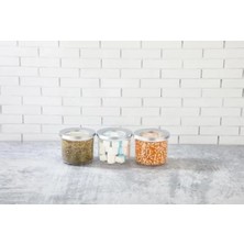 Hakay Yuvarlak Lüks Saklama Kabı, Krom Kapak, 3 Adet x 400 ml