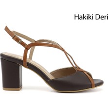 Gönderi(r) Kadın Kahverengi  Kalın Topuklu Arkası Açık Hakiki Deri Sandalet
