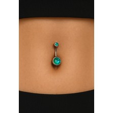 Cerrahi Çelik Çift Turkuaz Taşlı Göbek Piercing