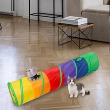 Hakay Katlanabilir Gökkuşağı Renkli Düz Kedi Tüneli