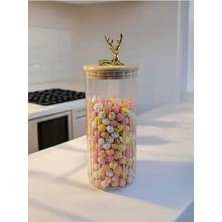 Hakay Hava Geçirmez Geyikli Cam Saklama Kavanozu (9X20 Cm, Altın Renk)