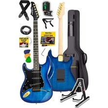 Hakay Profesyonel Elektro Gitar Seti - Mavi Renk, Gigbag ve Aksesuarlar Dahil