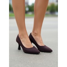 KAFKASLAR AYAKKABI Kısa 5 cm Kadeh Topuklu Kahverengi Saten Stiletto Bayan Klasik Ayakkabı