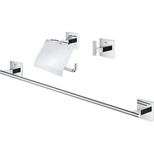 Hakay Üçlü Banyo Aksesuar Seti | Uzun Havluluk (558MM), Kapaklı Tuvalet Kağıtlığı, Bornoz Askısı | Krom