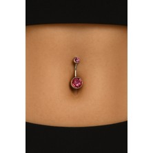 Cerrahi Çelik Çift Pembe Taşlı Göbek Piercing