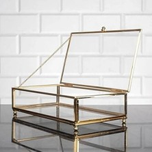 Hakay Kapaklı Metal Çerçeveli Cam Sunumluk, 25X15 Cm, Altın Renk