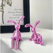 Pembe Mini Tavşanlar Seti, Ev Dekorasyonu ve Torpido Süsü, Yapışkanlı