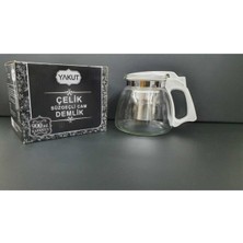 PremiumPort 900 ml Çelik Süzgeçli Cam Demlik, Bitki Demliği Beyaz