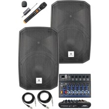 Hakay 2 Adet 12 Inç Aktif Hoparlör ve Mikser Seti (1200W + 1200W)