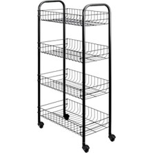 Hakay Dört Katlı Tekerlekli Çok Amaçlı Depolama Arabası - Siyah (41X23X84 Cm)