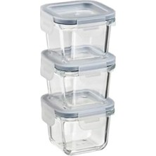 Hakay 3 Adet Vakumlu Cam Saklama Kabı Seti, 180 ml