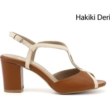 Gönderi(r) Kadın Taba  Kalın Topuklu Arkası Açık Hakiki Deri Sandalet
