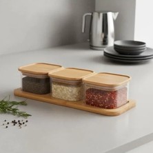 Hakay 3'lü Bambu Kapaklı Cam Kahvaltılık Seti