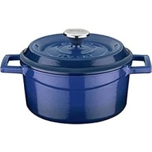 Hakay Yuvarlak Döküm Demir Tencere - 16 Cm, Mavi Emaye Kapak