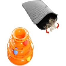 Hakay Kedi Oyuncağı Seti ve Elekli Kedi Tuvalet Paspası - Gri