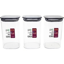 Hakay 3'lü Hava Sızdırmaz Akrilik Erzak Kabı Seti, 1.1 Lt, Kare