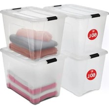 Hakay 60L Kapaklı Şeffaf Saklama Kutusu - 4'lü Set