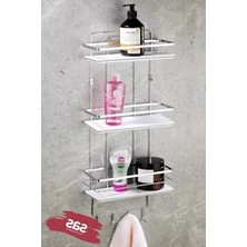 Hakay Yapışkanlı Paslanmaz Ayarlanabilir Banyo Düzenleyici Raf, Krom-Beyaz