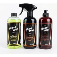 Shine Wax Seramik Şampuan & Seramik Sprey Wax & Lastik Parlatıcı Sprey 500 ml 3'lü Set