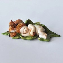 Hakay Uyuyan Palamut Peri Bebek Sincap Heykeli, 13.3 cm