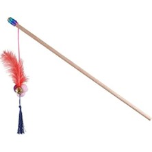 Hakay Tüylü Ahşap Kedi Oltası Oyuncak, Renkli ve Eğlenceli