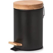 Hakay Metal Çöp Kovası, Bambu Kapaklı ve Hidrolik Yavaş Kapanma Özellikli, 3 Litre