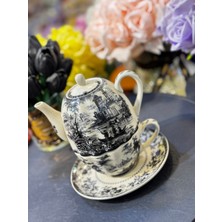 PremiumPort Şık Porselen Demlikli Çay Fincanı Seti, Zarif ve Kullanışlı Tasarım