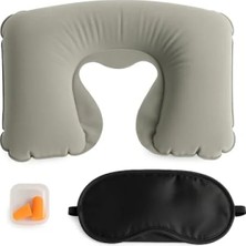 Hakay Seyahat Konfor Seti, Şişme Boyun Yastığı, Göz Bandı ve Kulak Tıkacı