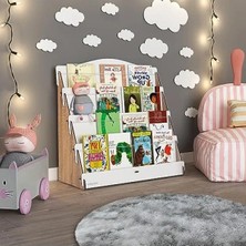 Hakay Ahşap Çocuk Kitaplığı - 4 Raflı, Meşe & Beyaz