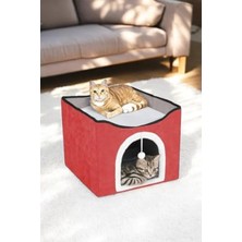 Hakay Katlanır Taşınabilir Çok Fonksiyonlu Kedi Evi Yatağı - Kırmızı