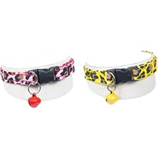 Hakay Leopar Desenli Zilli Ayarlı Kedi ve Köpek Boyun Tasması, 2'li Set