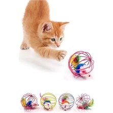 Hakay Peluş Fareli Kedi Köpek Oyuncağı, Renkli Metal Kafesli, 6 cm