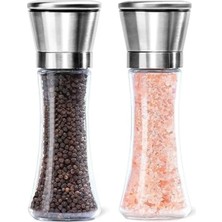 Hakay Cam Gövdeli Metal Krom Kapaklı Tuz Karabiber Değirmeni Seti (19 Cm)
