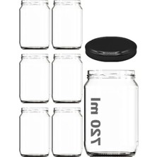 Hakay 720 ml Şeffaf Cam Kavanoz, Metal Siyah Kapaklı, 6 Adet