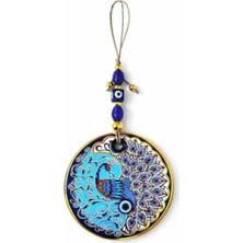 Hakay El Yapımı Cam Tavus Kuşu Desenli Nazarlık - 13 cm