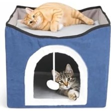 Hakay Katlanır Taşınabilir Çok Fonksiyonlu Kapalı Kedi Evi Yatağı - Lacivert