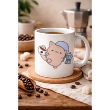 Lims Store Sevimli Kahve Kedisi Tasarımlı Porselen Kupa Model 199 – Kahve Severlere Özel Eğlenceli Kedi Baskılı Kahve Kupası – Ofis ve Ev Için Hediye Kupa