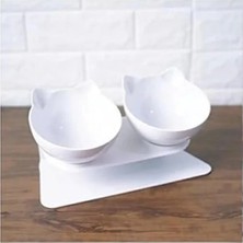 Hakay Standlı Kedi Kafalı Mama Kabı - 2'li Set, Beyaz