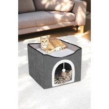 Hakay Katlanabilir Taşınabilir Çok Fonksiyonlu Kapalı Kedi Evi Yatağı - Fümeli