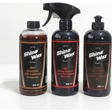 Shine Wax Seramik Şampuan & Demir Tozu Temizleyici & Lastik Parlatıcı Sprey 500 ml 3'lü Set