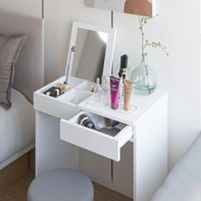 Hakay Aynalı Makyaj Masası - 2 Çekmeceli - Beyaz - 70X42 cm