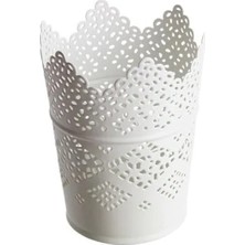 Hakay Dekoratif Metal Şamdan, Beyaz (11 Cm)