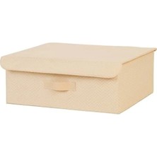 Hakay Bej Balıksırtı Desenli Kapaklı Saklama Kutusu 48 x 40 x 19 cm