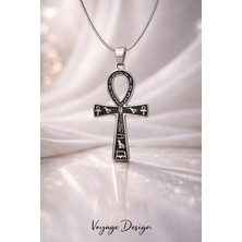 Voyage Accessory Siyah Gümüş Renk Paslanmaz Çelik Antik Mısır Yaşam Anahtarı Minimal Ankh Kolye