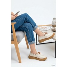 Mammamia Kadın Yumuşak Hakiki Deri Ortopedik Spor Tarz Hafif Kalın Taban Lofer Ayakkabı M27YA/7575