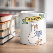 Cash Dukkan I Love Books Yazılı Tasarım Kupa Model 206 Kitap Severlere Özel Seramik Kahve Kupası Hediye Seçeneği