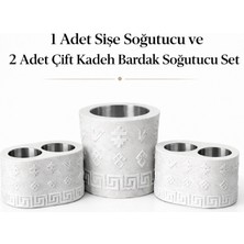 Mottopi Ehlikeyf Şişe Soğutucu ve 2 Adet Çift Kadeh Bardak Soğutucu-Mermer Renk