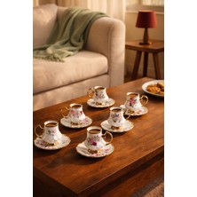 Perotti 16985 Otto Altın Yaldızlı Porselen 6 Kişilik Fincan Seti 12 Parça Türk Kahvesi Fincanı TAKIMI-75ML