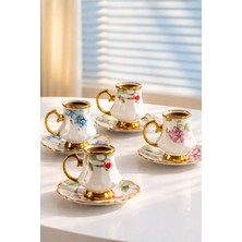 Perotti 16985 Otto Altın Yaldızlı Porselen 6 Kişilik Fincan Seti 12 Parça Türk Kahvesi Fincanı TAKIMI-75ML