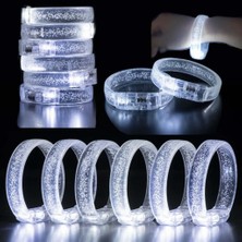 Markaon Üreticiniz Beyaz-Gümüş LED Işıklı Baskı Yapılabilen Pilli Bileklik Bilezik 1,5 cm Genişlik